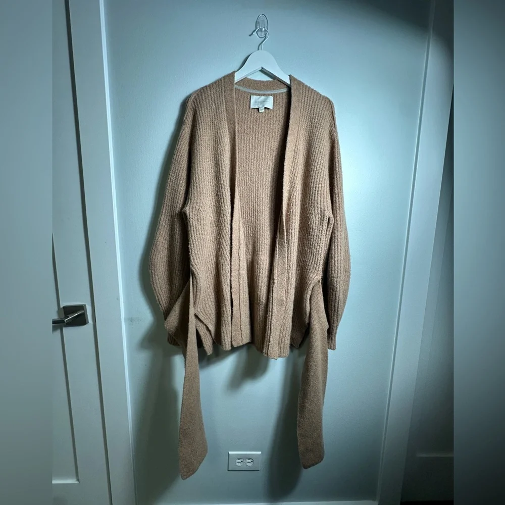 Brochu Walker Wool Baby Alpaca Camel Tie Hansen Wrap Cardigan Size Large - Picture 13 of 17